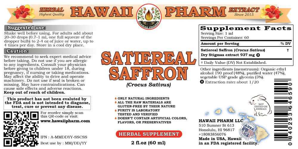 Satiereal Saffron (Crocus Sativus) Organic Stigmas Liquid Extract